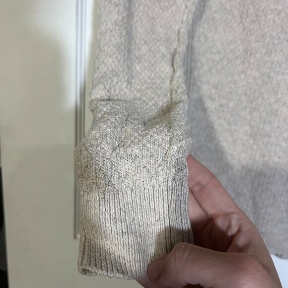 LOFT Crewneck Sweater Cream Long Sleeve Knit Camel Hair Size Small Ribbed Cozy - Picture 7 of 9